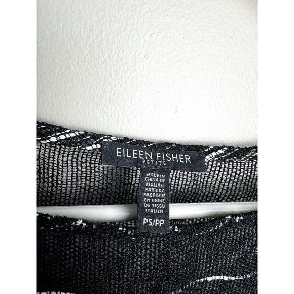 Eileen Fisher Half-Sleeve Illusion Mesh Top Linen Blend Women Black Silver Small - Picture 4 of 6